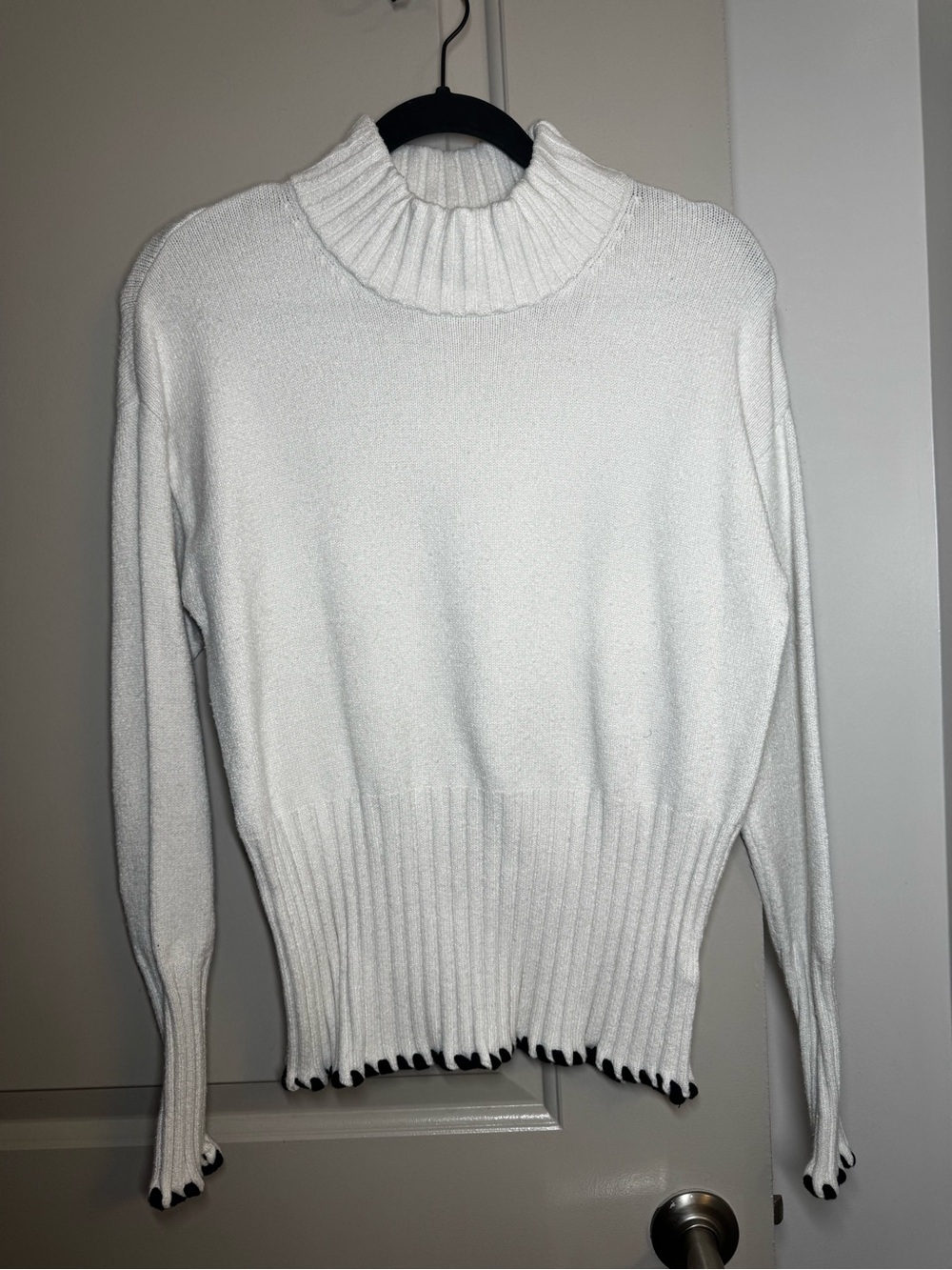 Philosophy Cream Ribbed Turtleneck Sweater with Black Trim